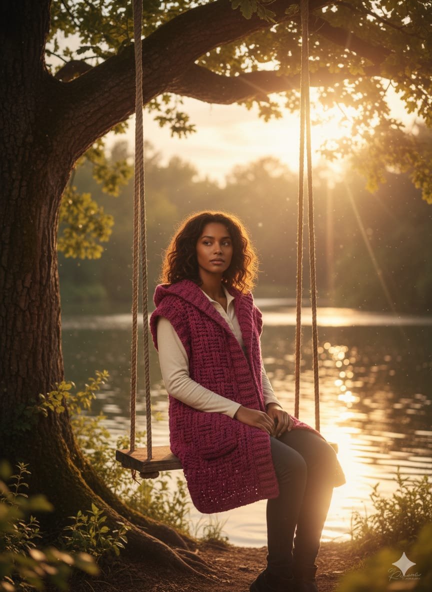 Cárdigan largo sin mangas con capucha en color rosa intenso. Hecho a mano con lana acrílica suave. Ligero, cálido y artesanal. Cárdigan largo sin mangas con capucha en color rosa intenso. Hecho a mano con lana acrílica suave. Ligero, cálido y artesanal.