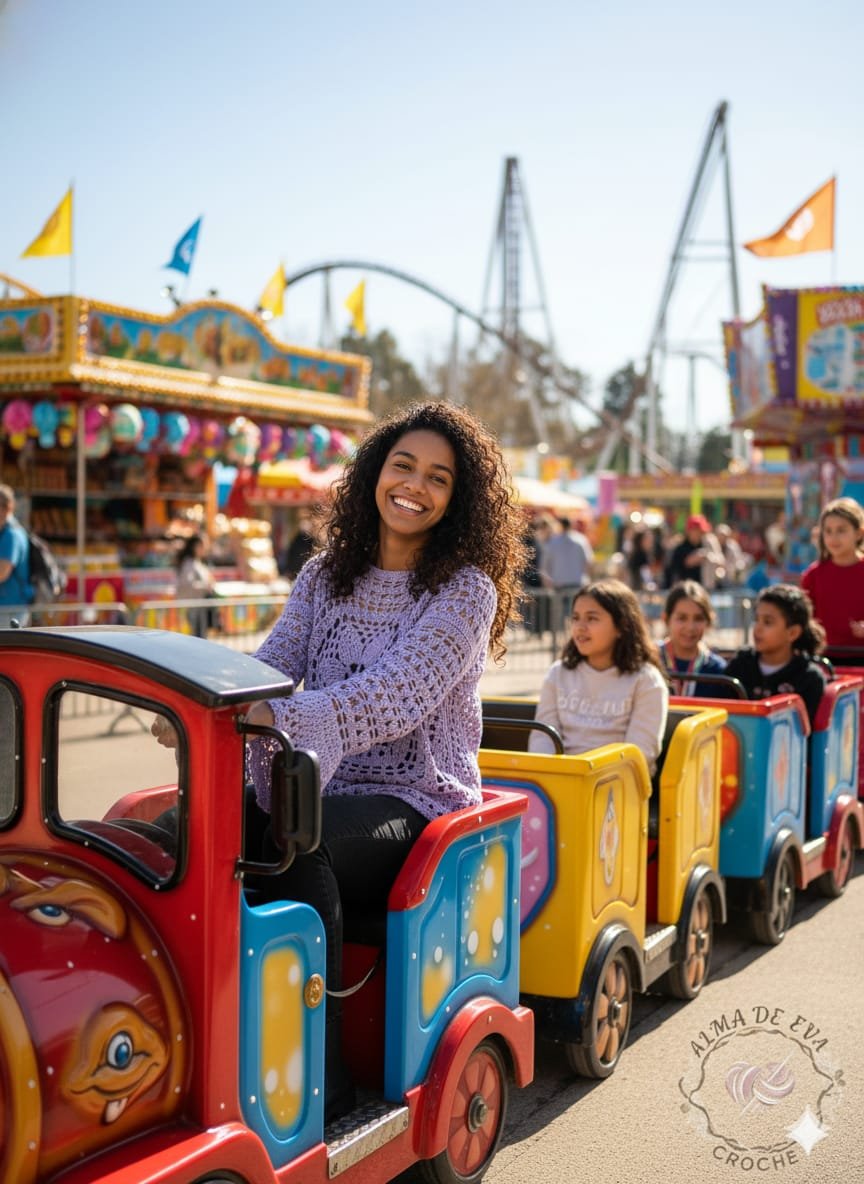 Blusa calada a crochet con flor central Hecha a mano con mezcla de algodón y acrílico.
