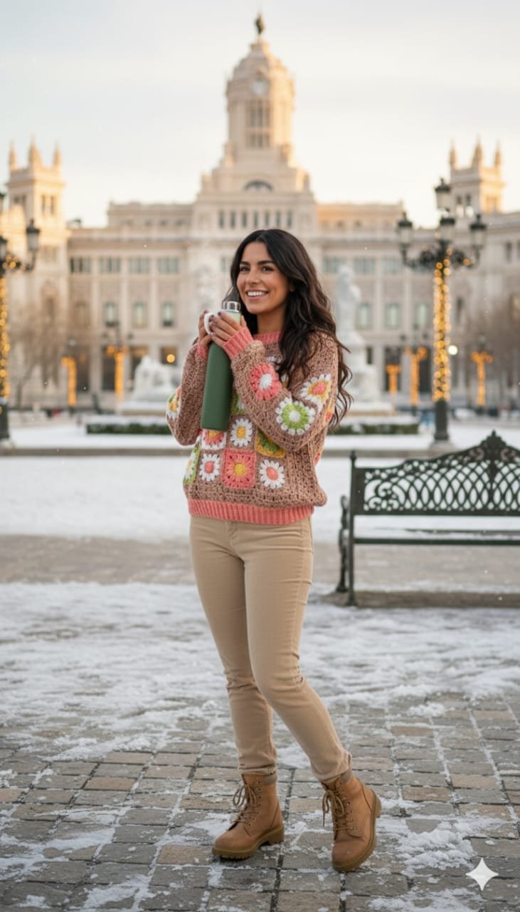 Suéter de grannys a crochet en tonos pastel