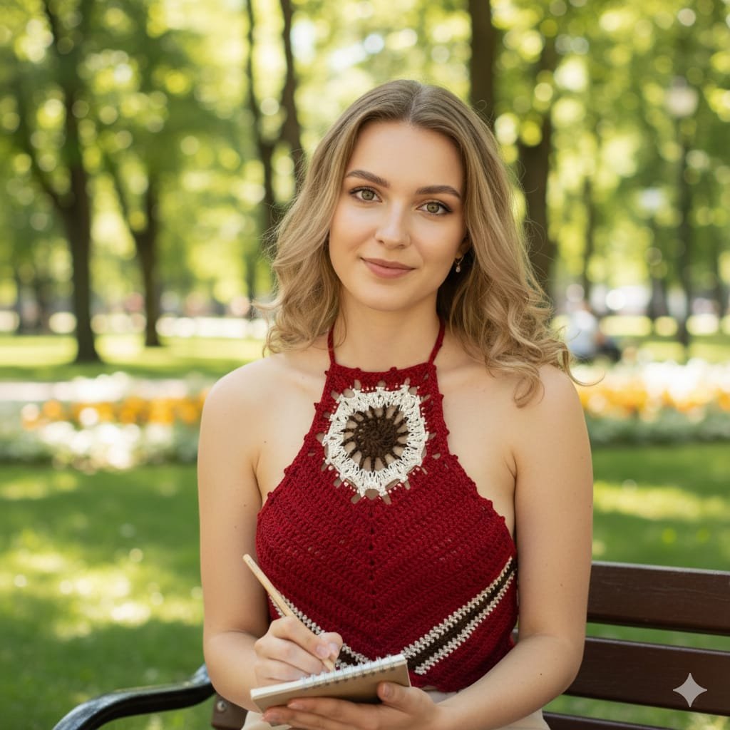 Top rojo a crochet con diseño de pentágono Hecho a mano con hilo 100% acrílico suave. Ajustable en la nuca y la espalda, con aire boho y lleno de energía. Artesanal, cómodo y con mucho estilo.