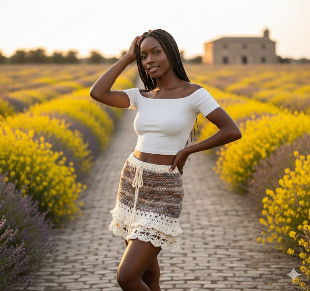 Falda corta a crochet en tonos marrones Hecha a mano con lana y mohair, suave y cálida. Con acabado de puntilla y cintura ajustable. Falda corta a crochet en tonos marrones Hecha a mano con lana y mohair, suave y cálida. Con acabado de puntilla y cintura ajustable.