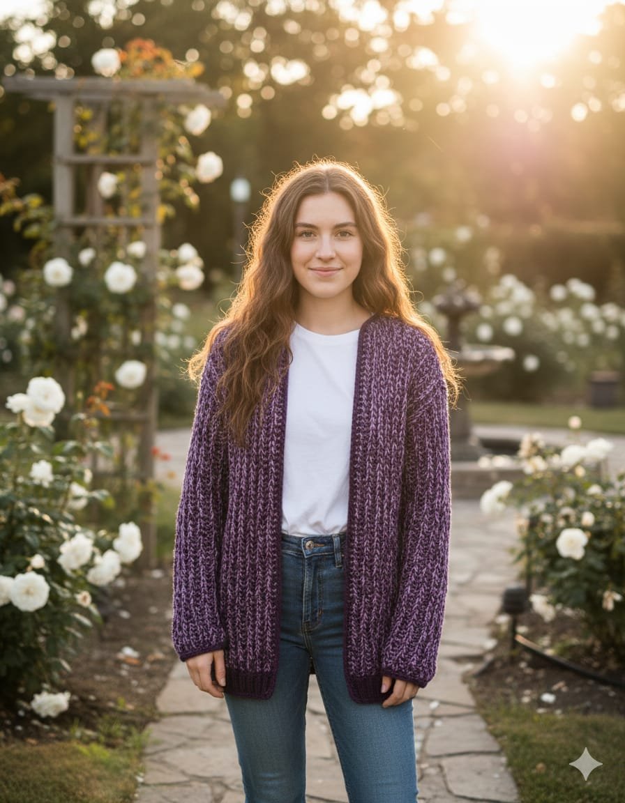Cárdigan de invierno artesanal, suave y muy abrigado. Tejido en 100% acrílico de alta suavidad. Ligero, cómodo y perfecto para el frío