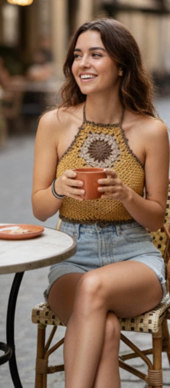 PHOTO-2025-11-18-20-35-58 2 Top artesanal con pentáculo central, tejido en mezcla de algodón y acrílico. Ligero, ajustable y perfecto para looks de verano con estilo boho.