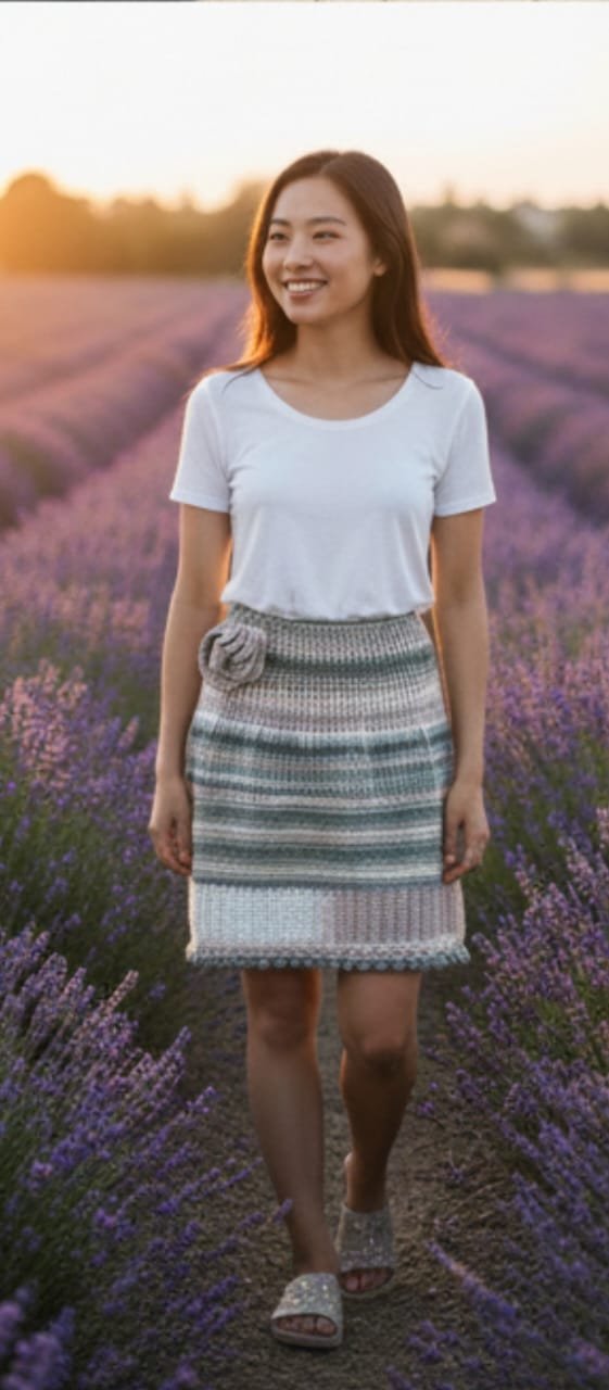 Falda midi matizada artesanal – lana acrílica suave Falda midi matizada artesanal – lana acrílica suave